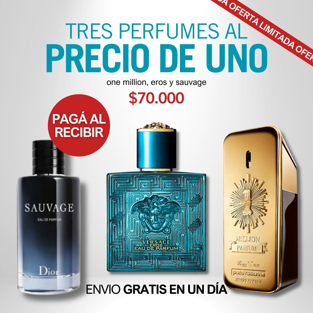 ¡3x1 DIOR SAUVAGE + EROS VERSACE + ONE MILLION! - PAGÁ EN TU CASA