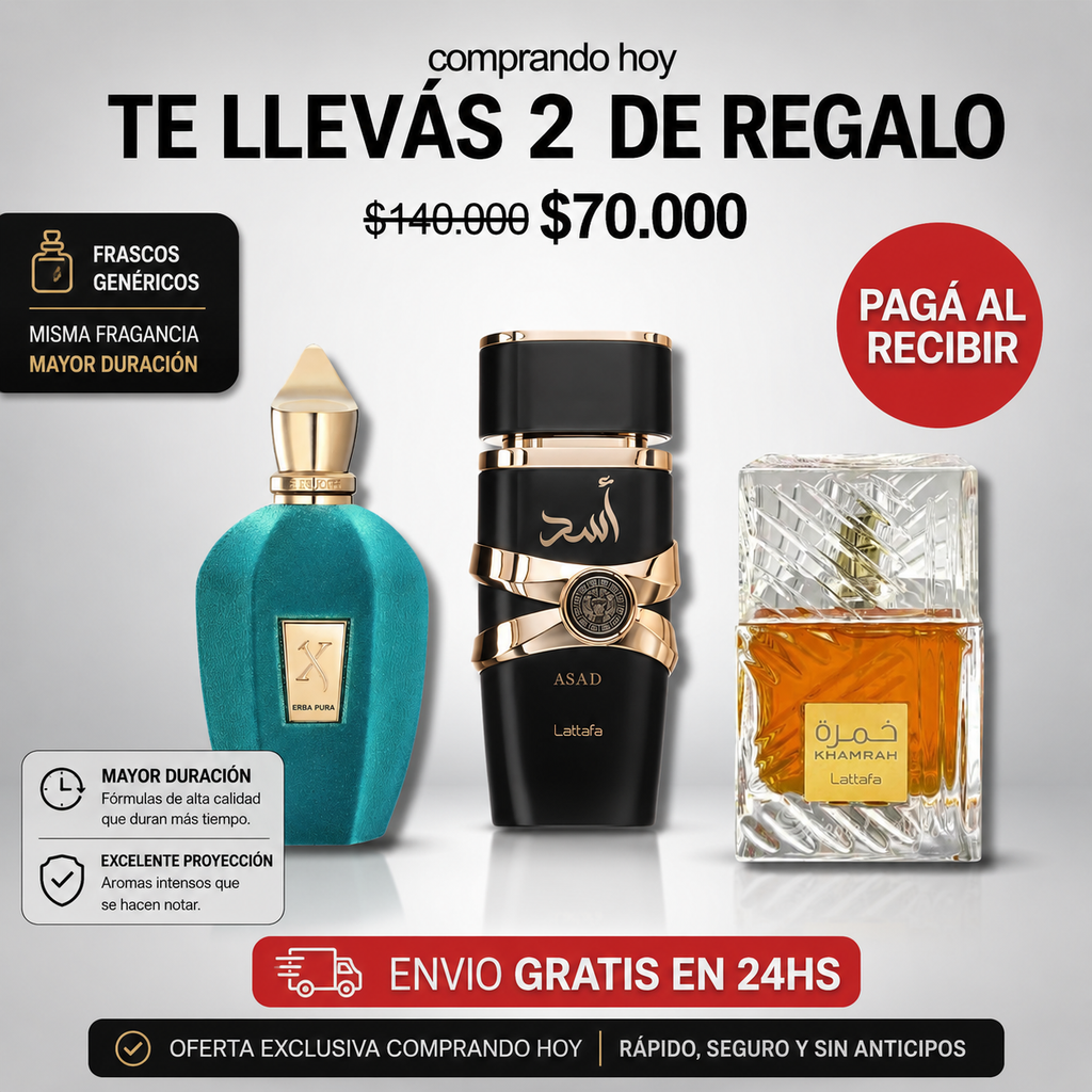 ¡3X1 PERFUMES ARABES! ERBA PURA + LATTAFA ASAD + KHAMRAH - PAGÁ EN TU CASA (Frascos extractos)