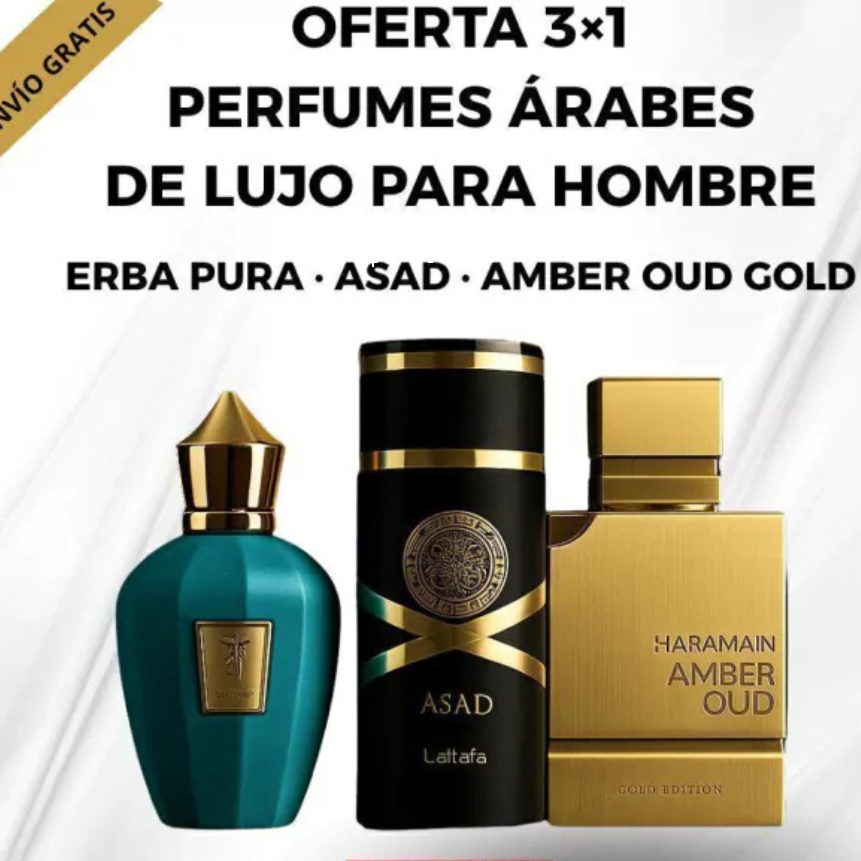 ¡3X1 PERFUMES ARABES! ERBA PURA + ASAD LATAFFA + AMBER OUD GOLD - PAGÁ EN TU CASA