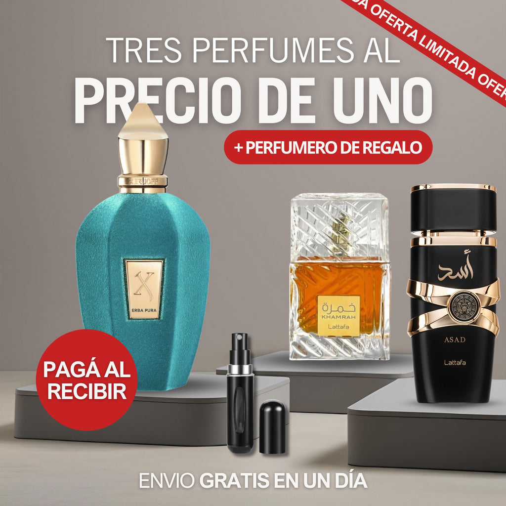 ¡3X1 PERFUMES ARABES! ERBA PURA + LATTAFA ASAD + KHAMRAH + PERFUMERO DE REGALO - PAGÁ EN TU CASA